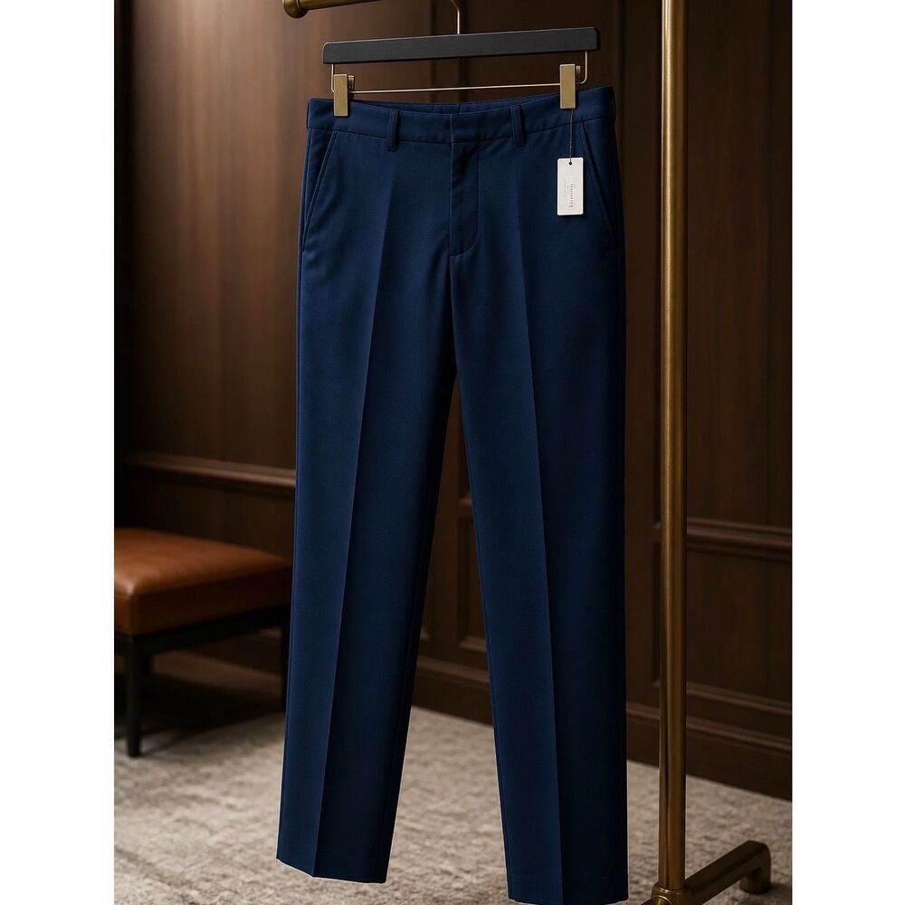 NAVY NO IRON CLASSIC FIT FLAT FRONT PANTS 32 X 32 NWT BAN HEUSEN